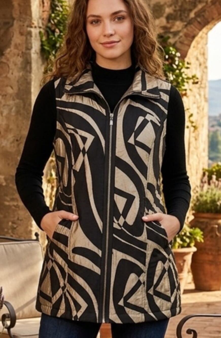 Sydney geometric print quilted style vest